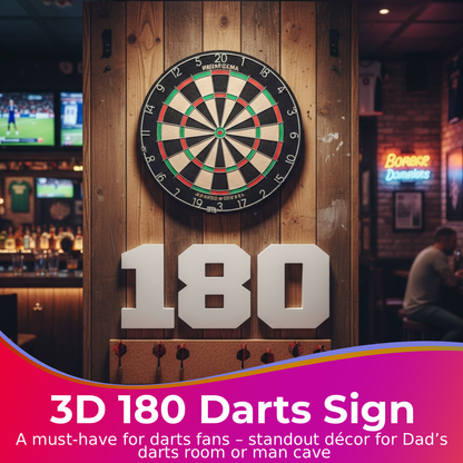 180 3D Wall Letters Sign – Wall Mounted or Freestanding Darts Room Decor – Man Cave Games Room Dartboard Sign for Dad (Black)