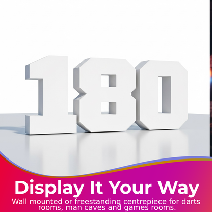 180 3D Wall Letters Sign – Wall Mounted or Freestanding Darts Room Decor – Man Cave Games Room Dartboard Sign for Dad (Black)