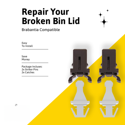 Bin Lid Replacement Striker Pin & Latch Set Compatible with Brabantia for Broken Lid - Catch Spare Touch Waste Bins 20L, 30L, 40L, 45L, 50/60L (2 Pairs Pack)
