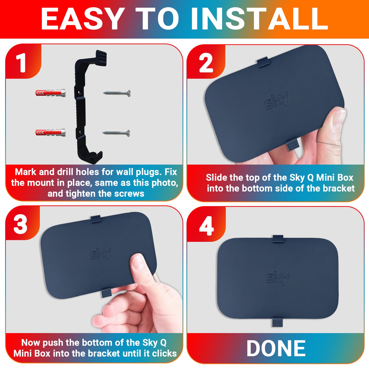 Compatible Wall Mount Bracket for Q Mini Box by Sky – Space-Saving Design – Black – Made in the UK