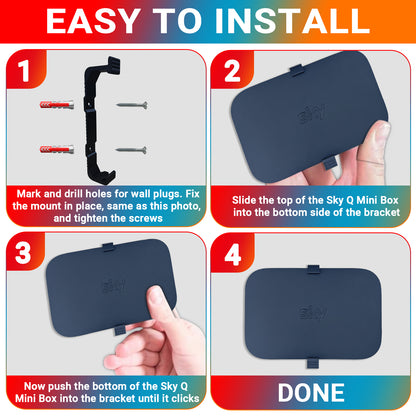 Compatible Wall Mount Bracket for Q Mini Box by Sky – Space-Saving Design – Black – Made in the UK