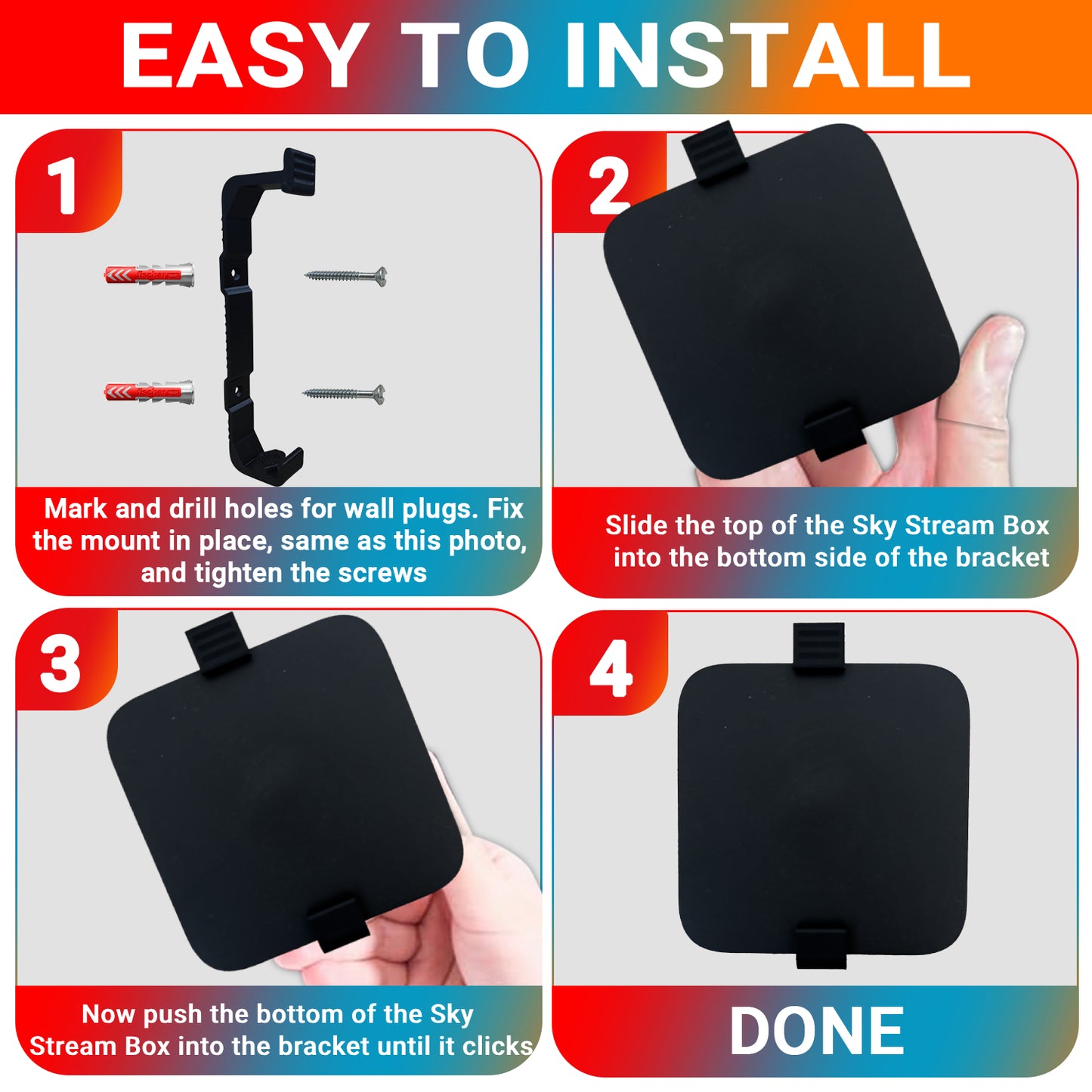 Wall Mount Bracket Compatible With Stream Puck Box by Sky – Space-Saving Design – Black
