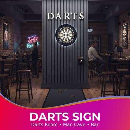 DARTS 3D Wall Letters Sign – Freestanding or Wall Mounted Darts Room Decor – Man Cave Games Room Dartboard Sign for Dad (White)