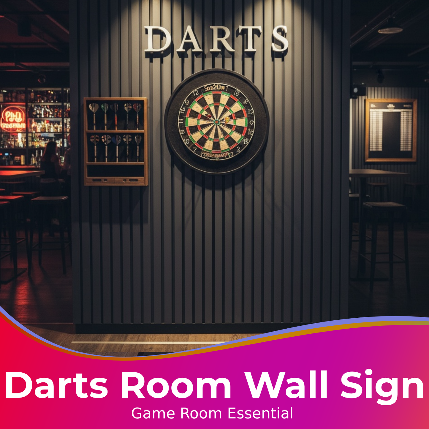 DARTS 3D Wall Letters Sign – Freestanding or Wall Mounted Darts Room Decor – Man Cave Games Room Dartboard Sign for Dad (White)