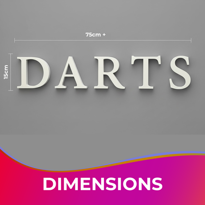 DARTS 3D Wall Letters Sign – Freestanding or Wall Mounted Darts Room Decor – Man Cave Games Room Dartboard Sign for Dad (White)