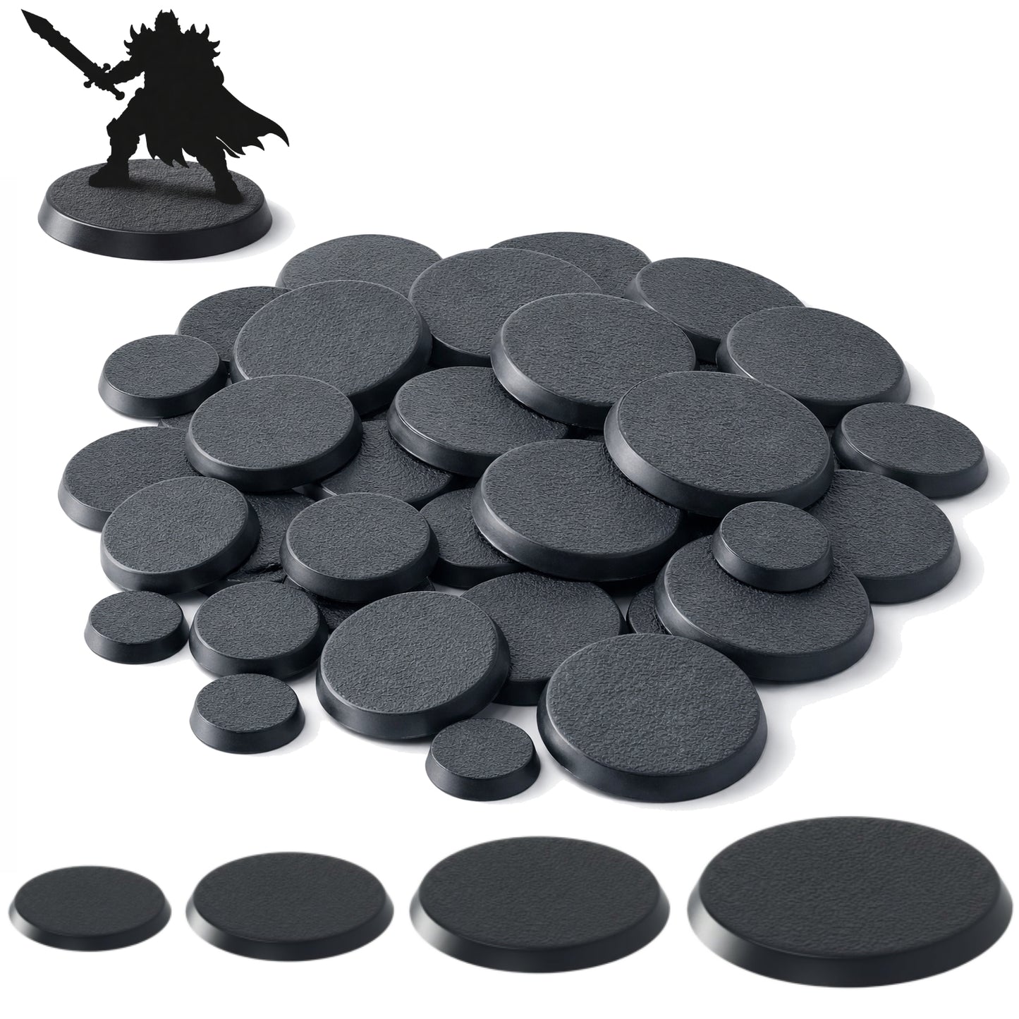 Wargaming Hobby Bases Mixed Size – 40 Pack Round Model Miniature Plastic Bases Assorted 25mm 32mm 40mm 50mm for Tabletop War Games RPG Figures